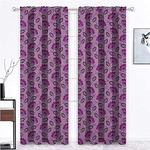 Blackout Curtain Purple Bedroom Curtains Window Treatment Floral Composition Damask Inspired Illustration of Nature Victorian for Bedroom Girls Room Decor 2 Rod Pocket Panels, 38