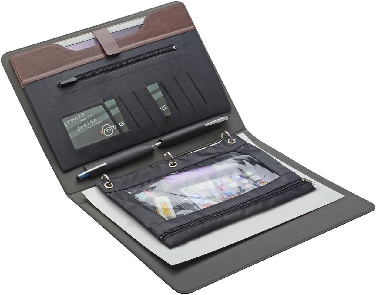 3 Ring Binder Portfolio Organizer with Oxford Fabric Zip-Pocket, Padfolio Ring Binder Organizing Loose Documents