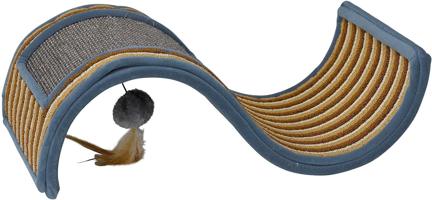 Petface (Catkins by Petface) Wave Cat Scratcher with Interactive Ball Toy and Feather, Suitable for Curious Small to Average Sized Cats, 28L x 47W x 28H cm