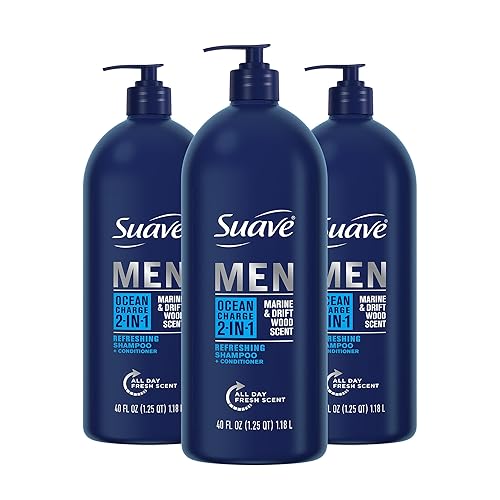 Suave Men Shampoo and Conditioner 2 in 1 Ocean Charge Refreshing, Cleanse and Conditions Hair, 40 oz Pack of 3