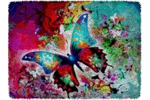 ROCKY&CHAO Latch Hook Kits for Kids and Adults, DIY Latch Hook Rug Kit, Cross Stitch Rug Making Kit, Carpet Making Crochet Kits Embroidery Kits Needlework Crafts for Home Decor, 60X42CM, Psychedelic Butterfly