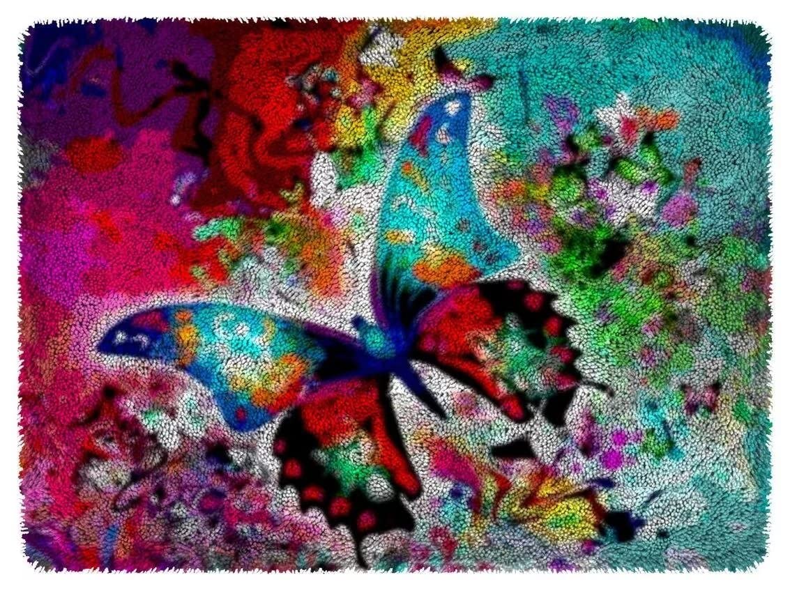 ROCKY&CHAO Latch Hook Kits for Adults, DIY Latch Hook Rug Kit, Cross Stitch Rug Making Kit, Carpet Making Crochet Kits Embroidery Kits Needlework Crafts for Home Decor, 60X42CM, Psychedelic Butterfly — image 1