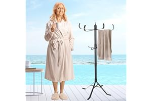 ZOMOFEW Pool Outdoor Towel Rack, Metal Heavy Duty Never Tilt Pool Accessories, 8 Bars Hot Tub Accessories Towel Drying Rack, Towel Stand Standing Towel Rack Elegant Design for Pool（4.3FT High）