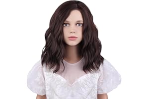 WAVELNM Brown Wigs for Kids Girls Dark Brown Curly Wavy Wig Child Brunette Short Bob Wigs Kids Side Part Daily Halloween Costume Wig