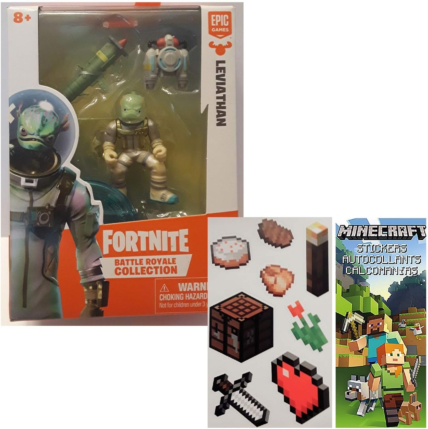 Amazon Com Fortnite Battle Royale Collection 2 Leviathan Figure With One Sheet Of 7 Minecraft Stickers Bundle 2 Items Toys Games