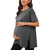 Liu & Qu Womens Maternity Shirts Short Sleeve Split Side Casual Pregnancy Clothes Crewneck Loose Maternity Tops