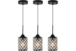 KPIOK Small Pendant Light Fixtures,3-Pack Modern Pendant Lights Kitchen Island,Black Matte Finish Hanging Lighting K9 Crystal Mini Chandelier for Dining Room,Hallway,Bedroom,Foyer（3 Pack