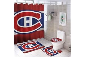 4-Piece Bathroom Montréal Set with Shower Curtain, Rug,Teal Grey and Toilet Seat Cover Bathroom Accessories and Decor for Hom