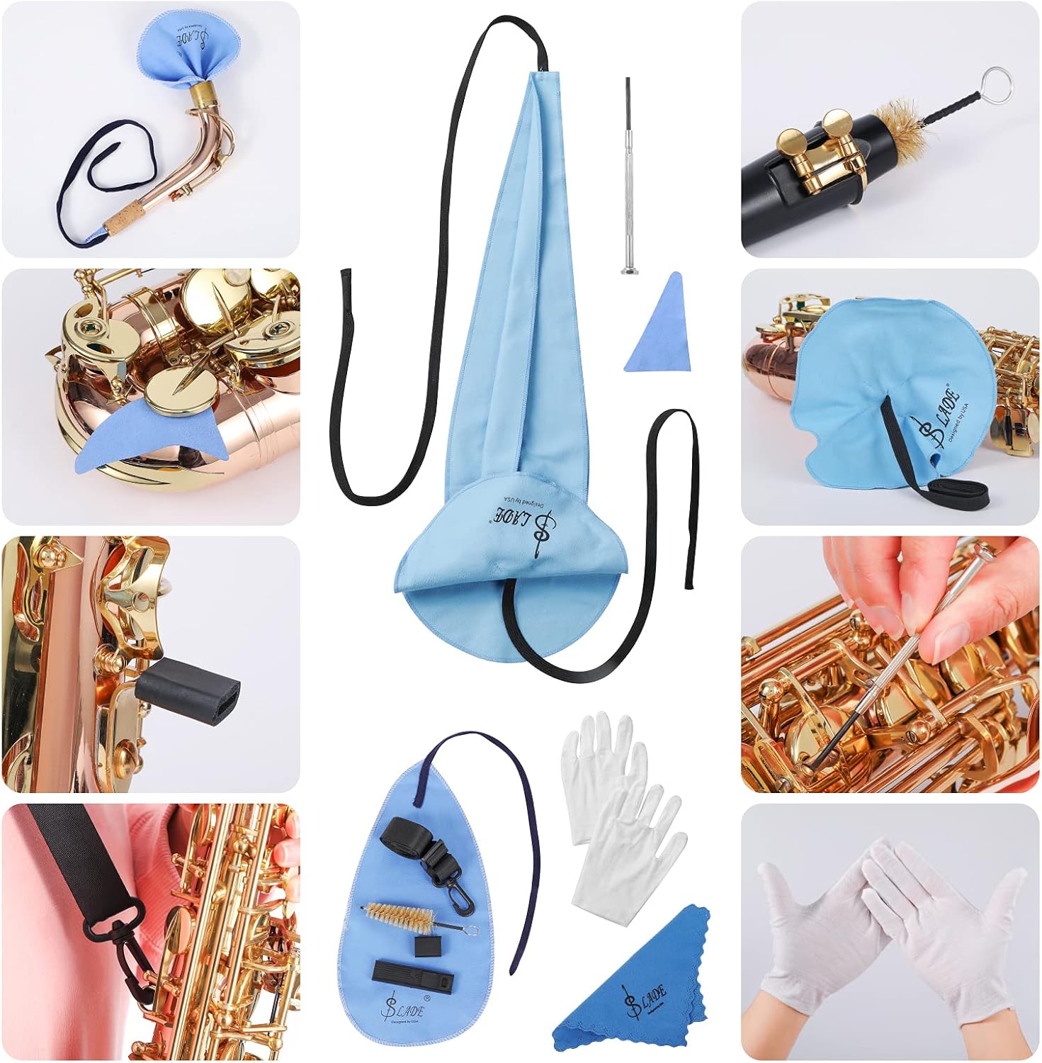 10-in-1 Saxophone Cleaning Care kit for Alto Tenor Clarinet, Flute and Wind & Woodwind instrument Including Cleaning Cloth, Mouthpiece Brush, Thumb Rest Cushion: Musical Instruments