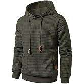 Qichic Men&rsquo;s Sweatshirts Long Sleeve Pullover Patchwork Plaid Jacquard Hoodie Casual Drawstring Hoody Top