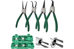 Mostantu 7" Snap Ring Pliers Set, 4Pcs Internal/External Circlip Pliers with Straight/Bent Jaw, Heavy Duty Spring Loaded Circ