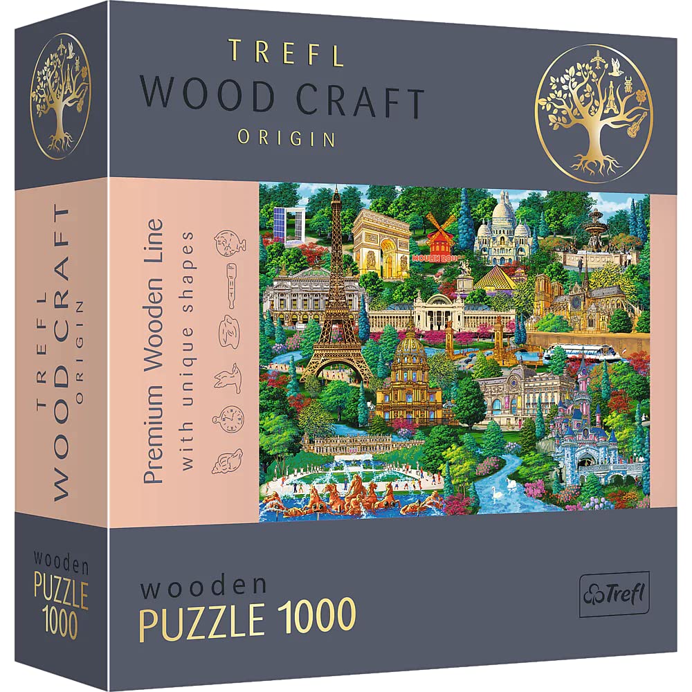 Trefl 20150 1000 Teile, Wood Craft, unregelmäßige Formen, 100 Figuren französischer Denkmäler Symbole, modernes Premium, für Erwachsene und Kinder ab 12 Jahren, France Puzzle, Famous Places