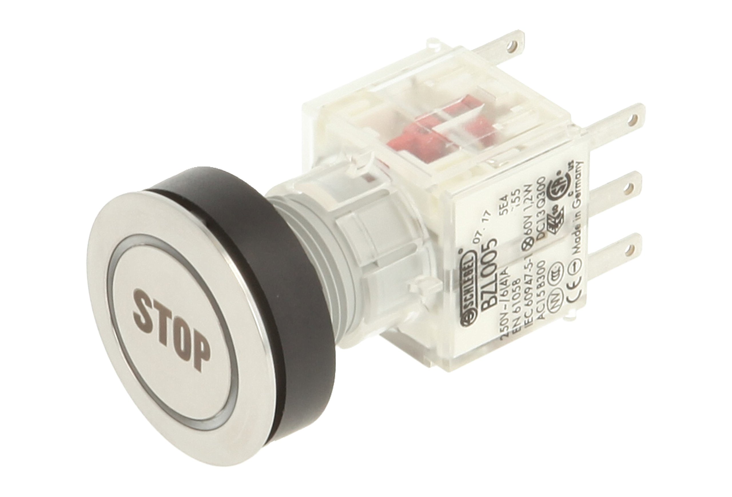 Club 23.000.928 Push Button Stainless Steel, Ring Lighting – Stop Symbol Illuminated Momentary Contact Master Opener, 24 V LED, White