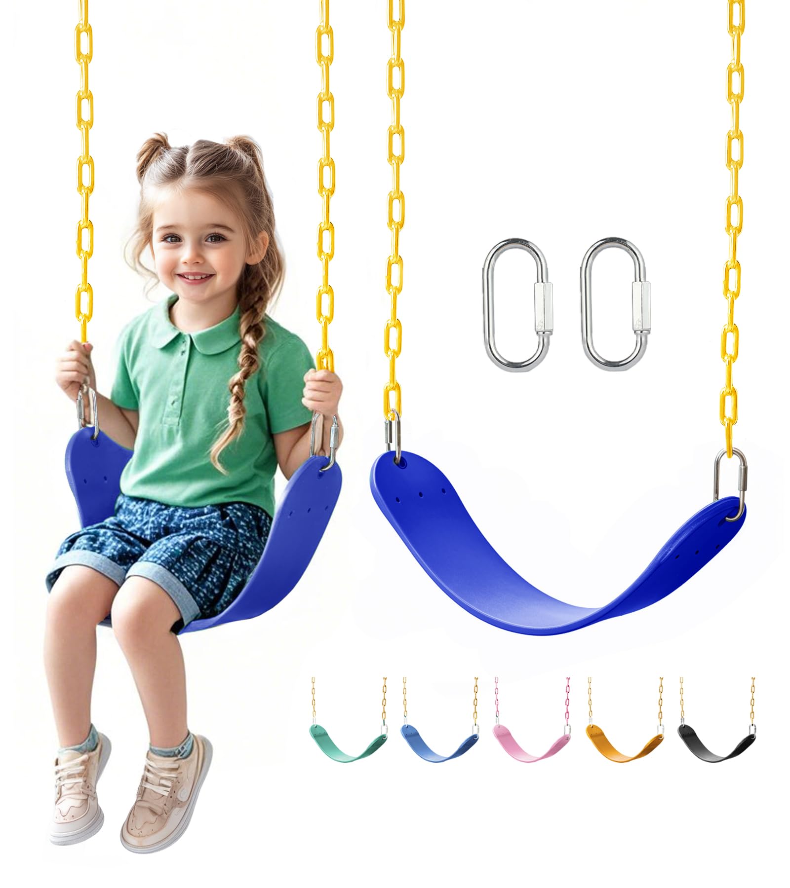 Photo 1 of ***1 SWING INCLUDED***Heavy Duty Swing Seat, 66" Rust-Resistant Chains with 30" PPC-Coated Section, Swing Set Accessories Replacement with Quick Links, Kids Swings Supports 330 lbs for Outdoor Playground, Blue***1 SWING INCLUDED***