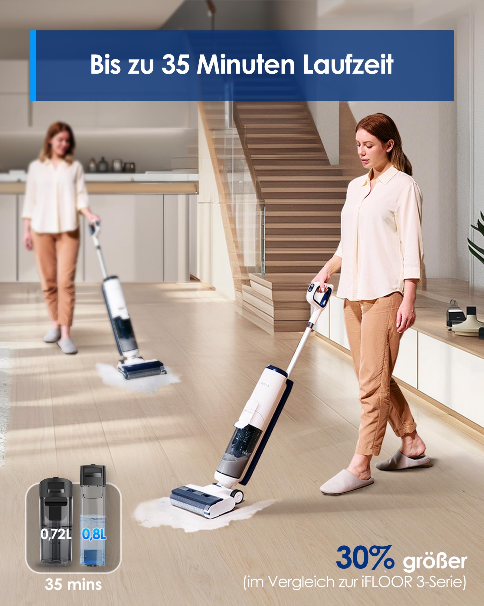 Tineco iFLOOR 5 Breeze Complete Nass Trockensauger, EIN-Schritt-Reinigung für Hartböden, Kantenreinigung <0.5cm, Dreifache Batterielebensdauer, Selbstreinigung, Leichtes Kabelloses Saugwischer, Blau 5
