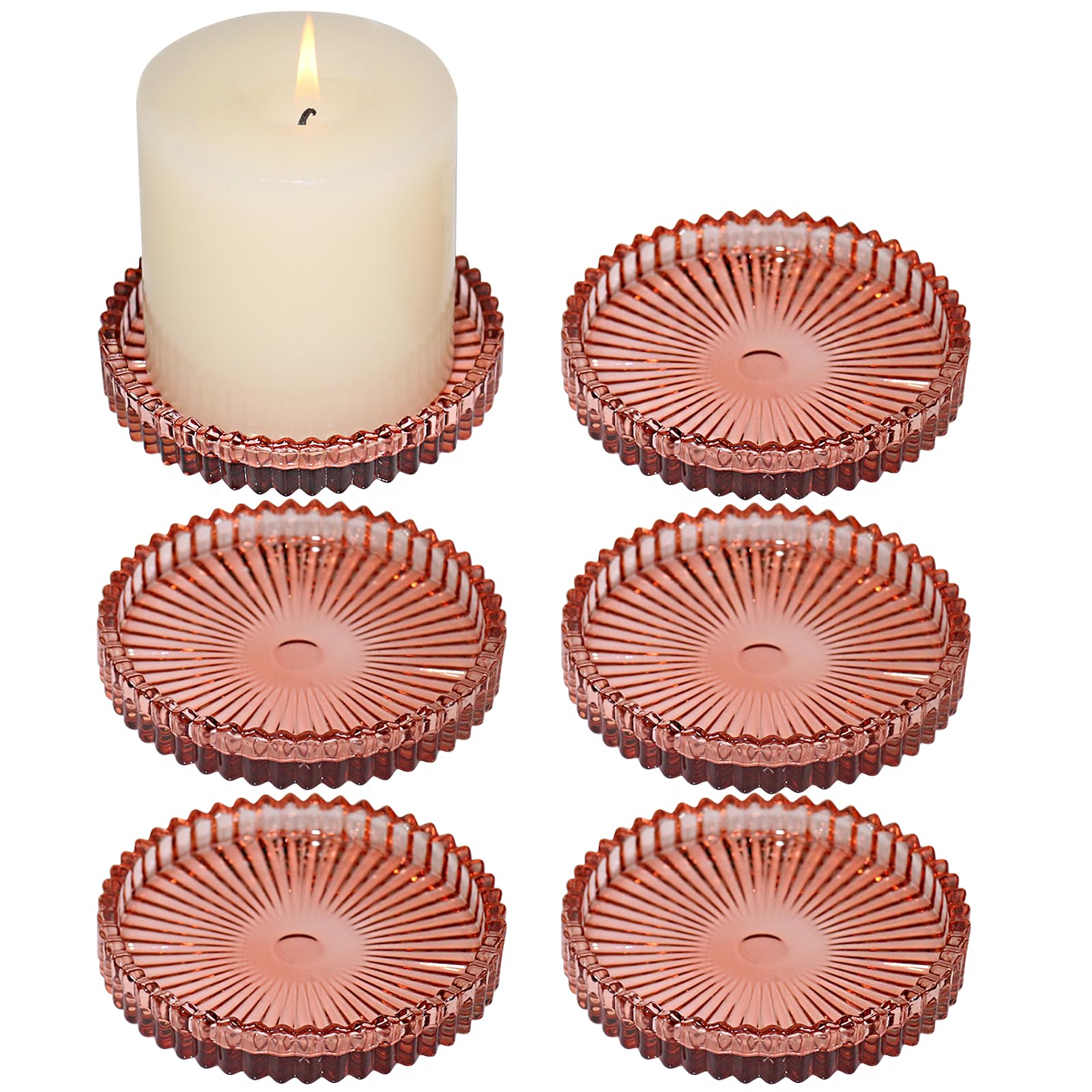 HofferRuffer Plates Candle Holders for Pillar Candles 6Pcs Reddish Brown