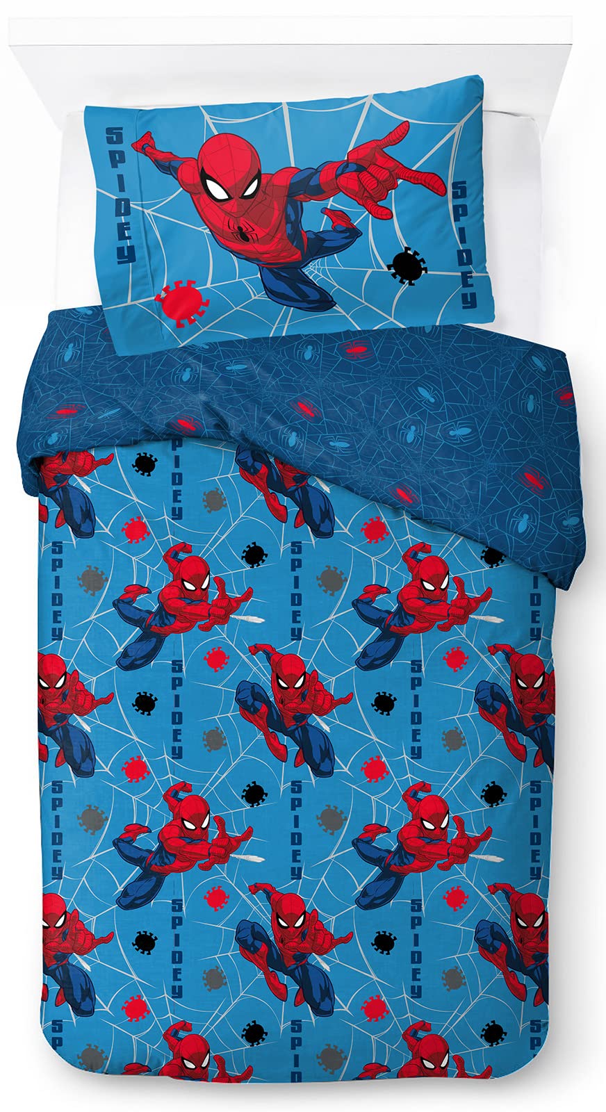 Jay Franco Marvel Spiderman Spidey Faces 100% Cotton Single Duvet Cover Set - Includes Pillowcase — image 1