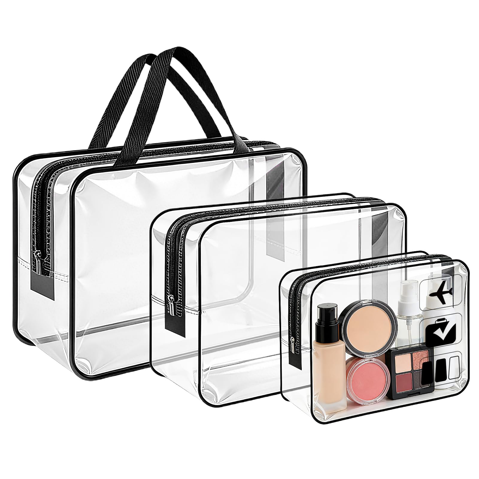 Clear Wash Bag for Toiletries, Funnasting 3 in 1 Waterproof Clear PVC Travel Makeup Bag Business Bathroom for Men, Women and Kids