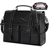 RAINSMORE Mens Messenger Bag 17 Inch Vintage Leather Laptop Briefcase Magnetic Closure Large Satchel Computer Shoulder Bag