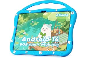 MengDash Kids Tablet, 10.1 inch Tablet for Kids 3-10, Educational Learning Toddler Tablet Android 14, 8GB RAM+64GB ROM Storage, 5G WiFi, Baby Girl boy Gift (Blue)