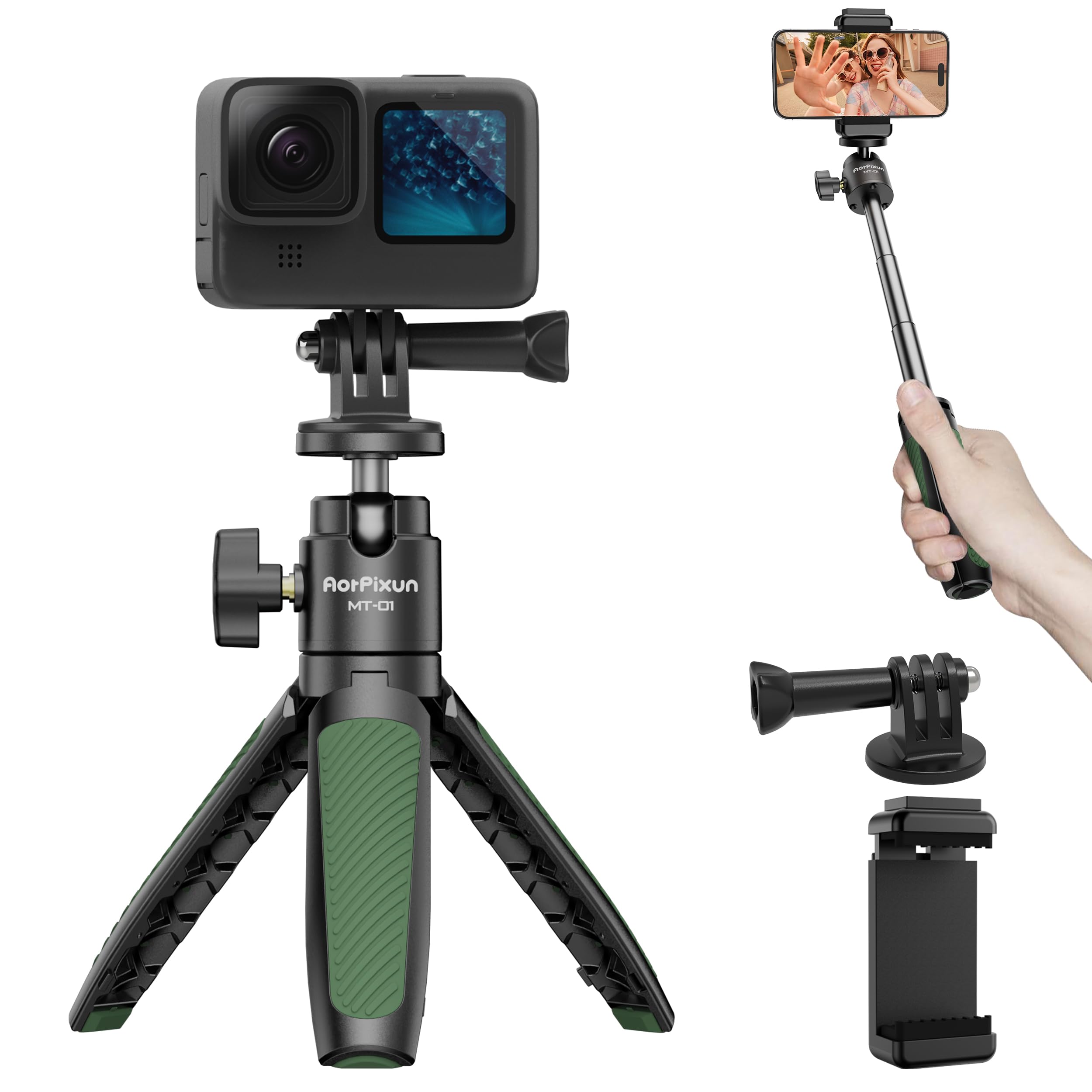 Photo 1 of **** BUNDLE OF  2 ****AorPixun MT-01 Mini Tripod for Camera Small Portable Vlogging Tripod with Ball Head & Phone Clip 1/4'' Screw for GoPro Hero Sony Canon Nikon DJI Osmo Action Insta 360 Cameras     