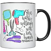YouNique Designs Hair Stylist Coffee Mug, 11 Ounces, Mug for Hairdresser, Hairstylist Cup for Women, Hairdresser Gifts (Black Handle)