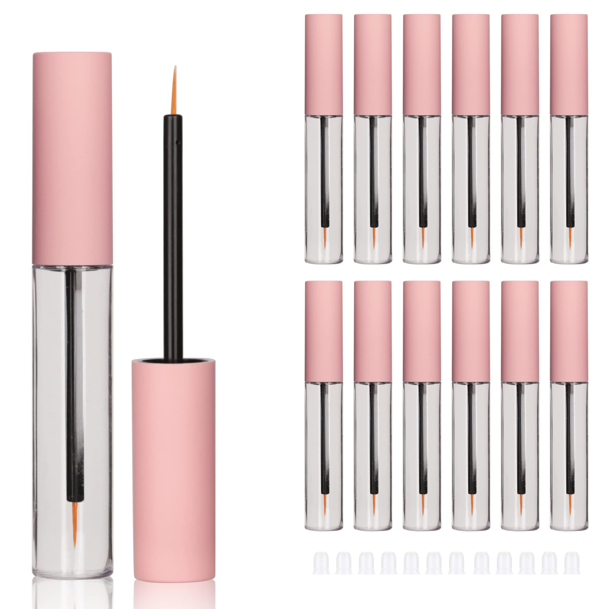 COSIDEA 12PCS Empty plastic Matte Pink 10ml Eyeliner tubes packing Vials Bottle container Eyeliner Brush Applicator for DIY Eyelash Growth Oil,Eye Gloss Liquid