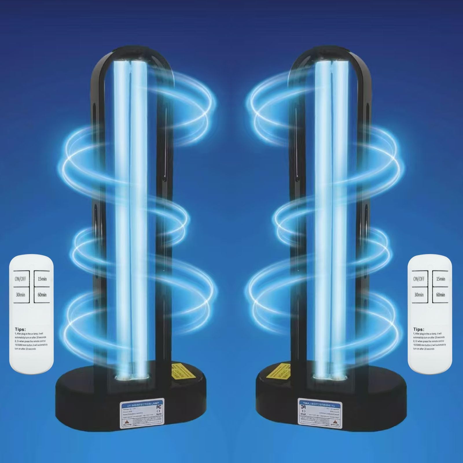 Photo 1 of ***DAMAGE REPLACEMENT LIGHT REQUIRED-SELLING AS IS***BAIMNOCM UV-C Lamp for Dust Mite 38 Watt 2 Pack, UVC Germicidal Lamp with Remote Control,, Ultraviolet Light for Room Basement/Bedroom/Kitchen