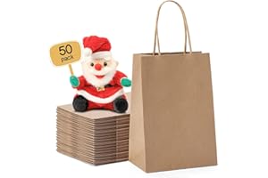 METRONIC Paper Gift Bags 5.25x3.75x8 50Pcs, Christmas Gift Wrap Bags with Handles, Brown Kraft Paper Bag for Small Business, Bulk Party Favors Bag for Birthday, Shopping, Retail, Made in USA