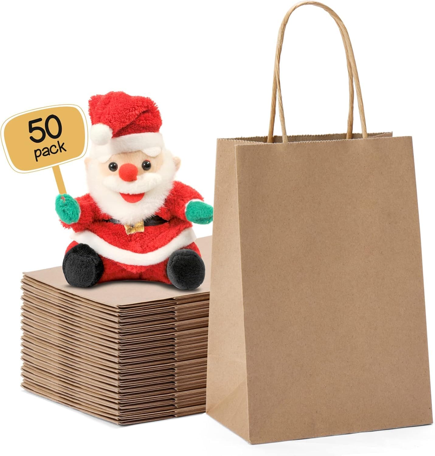 Photo 1 of METRONIC Paper Gift Bags 5.25x3.75x8 50Pcs, Christmas Gift Wrap Bags with Handles, Brown Kraft Paper Bag for Small Business, Bulk Party Favors Bag for Birthday, Shopping, Retail, Made in USA