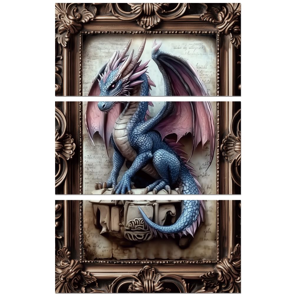 Peacoblue Rub on Transfer Decals for Furniture Crafts Decor Vintage Dragon 6"x12", 3Pcs Waterproof UV DTF Transfer Sticker for Lingerie Chests Drawer Dresser Glass Porcelain Wood Plastic