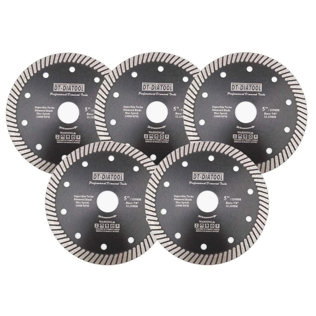 DT-DIATOOL Diamond Cutting Disc 5PCS 5 Inch / 125mm Super Thin Disc for Porcelain Tile Marble Ceramic Granite