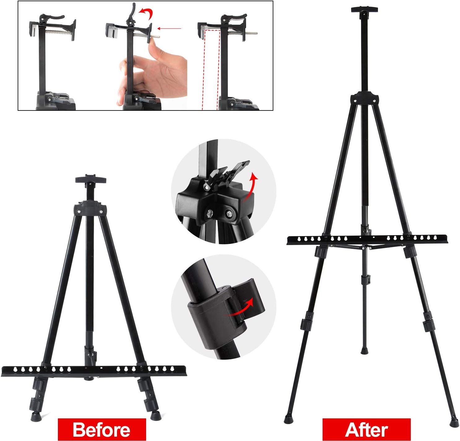 T-Sign 72'' Tall Display Easel Stand, Aluminum Metal Tripod Art Easel Adjustable Height from 22-72”, Extra Sturdy for Table-Top/Floor Painting, Drawing and Display with Bag, Black
