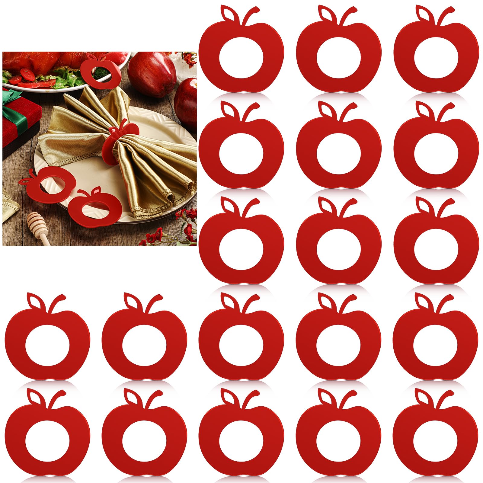 Photo 1 of Funnymoom 20 Pcs Rosh Hashanah Decoration Napkin Rings Red Apple Ornament Jewish New Year Napkin Holder for Napkins Kitchen Acrylic Apple Napkins Ring Holder for Jewish School Party Table Wedding