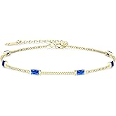 LOUISA SECRET Birthstone Bracelets for Women, 925 Sterling Silver Dainty Simple Women Charm Link Bracelet, Birthday Anniversary Jewelry Gifts for Women Wife Mom Her