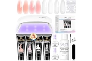 SAVILAND Poly Gel Nail Kit Starter: 4 Colors Natural Clear Poly Nail Gel with U V Lamp Slip Solution Quick Dry Nourish Nails 28 Days Durable DIY Salon Home Use
