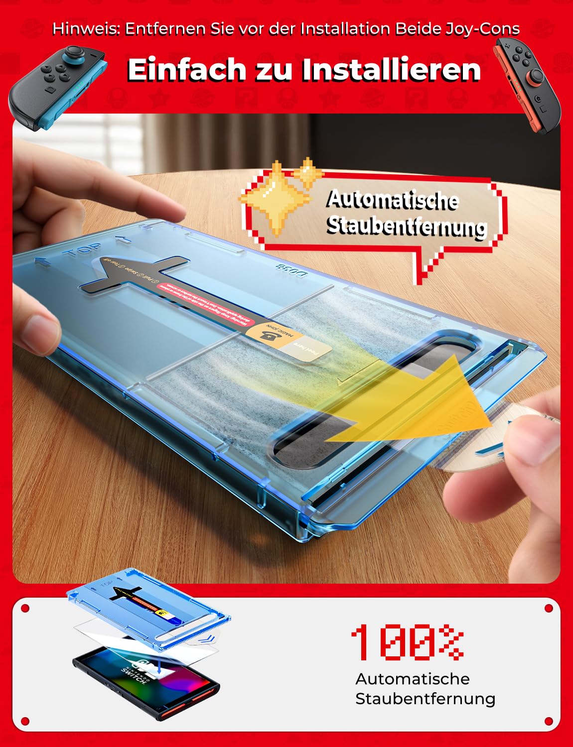 MAGIC JOHN 2 Stück für Nintendo Switch 2 Model 2025 Schutzfolie, Auto-Dust-Eliminierung, 9H Härte Folie, HD Klar, Bläschenfrei, Einfache Installation 7
