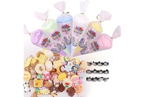 BoFUN 6-Pack Whipped Cream Glue Clay Set with 60+ Resin Charms - DIY Phone Cases Kit Craft for Jewelry, Mirrors & Scrapbooking - Cartoon Slime Charms with Piping Tips (Brown-Yellow)