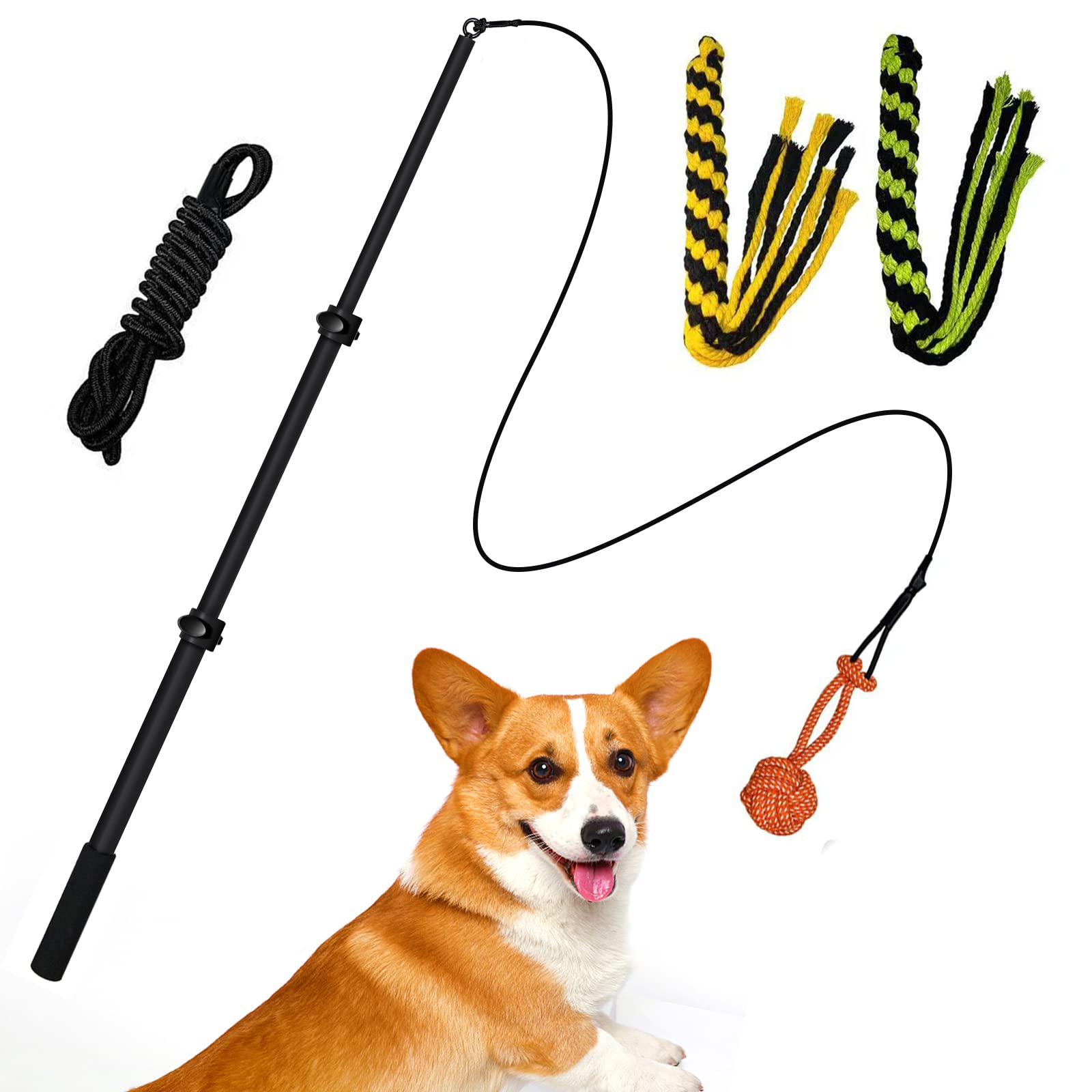 Zttark Dog Flirt Pole Interactive Toys for Dogs Chase and Drag, Durable Teaser Wand,Outdoor Exercise Training Chewing for Small Medium Large Dogs (Black)