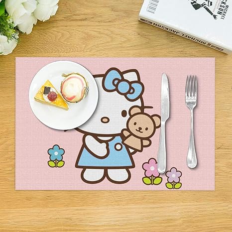 Amazon ブルーハローキティ ランチョンマット おしゃれ かわいい 断熱 滑り止め 家庭レストラン用 食卓飾り お手入れ簡単 ４枚セット プレース マット ランチョンマット オンライン通販