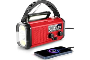 AIVICA 10000mAh Emergency Crank Radio, NOAA/AM/FM Weather Radio, Type-C Charge,Solar Charging,SOS, 3 Modes LED Torch, Reading Lamp, Compass for Outdoor Survival (Red)