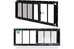 Melkus Shed Windows 10"x23" 2 Pack, Upgraded Sliding Transom Window with Tempered Glass and Screen for Shed, Chicken Coop, Ba