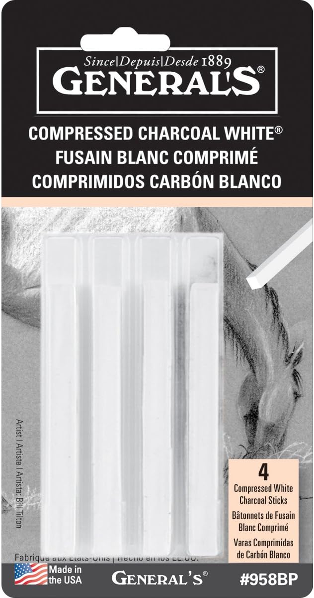 General Pencil Compressed Charcoal Sticks 4/Pkg-White - Soft Assorted (GP958-BP)
