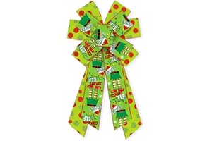 ABTOLS Large Christmas Bows for Wreath, Red Green Glitter Dot Wreath Bows Christmas Elf Bows for Front Door, Xmas Santa Burlap Tree Topper Bows for Christmas Indoor Outdoor Decor