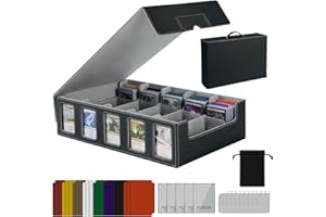 ENRICHOVO Trading Card Storage Box with Handle, 5-Row Portable Leather Deck Case for 4000+ Cards,Grey Card Collection Box with Commander Display Window for MTG, Yugioh, and Sports Cards Gifts for Card Collector