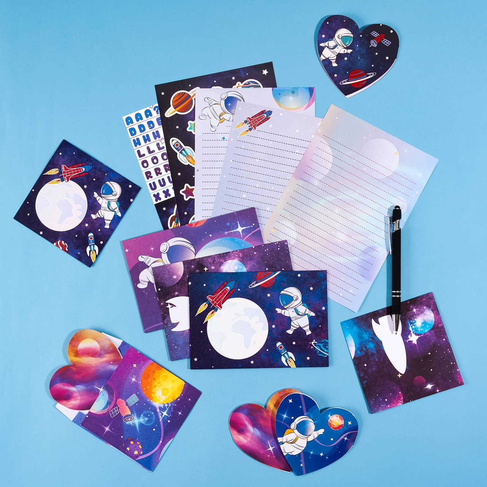 Kids Writing Paper and Envelopes - Letter Writing Set for Kids Writing Paper Set Boys Stationery Set Teen Penpal Kit Astronaut Paper Letter Writing Set with Envelopes and Writing Pen