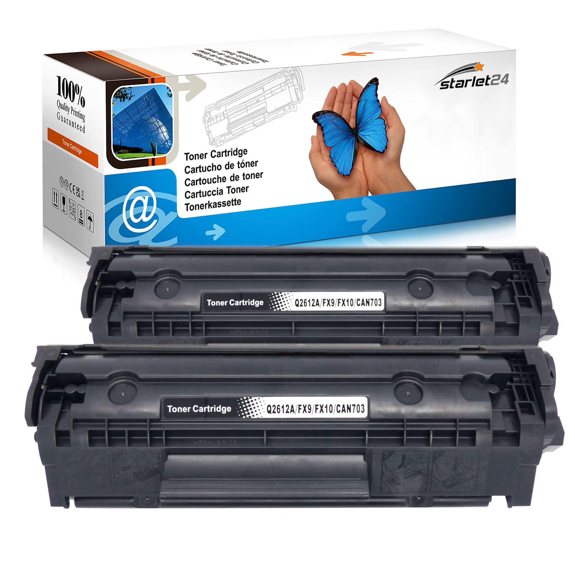 Starlet24 2 x 12A Q2612A Toner Compatible Replaces HP Q2612A 12A for HP Laserjet 1010 1012 1015 1018 1020 1022 1022n 1022n 1022nw 3015 303030 30500. 3052 3055 M1005 M1319 M1319f Black