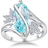 DAYBYDAY Sapphire/Ruby/Emerald/Aquamarine Ring, 925 Sterling Silver Marquise Cut Flower Engagement Rings for Women, 4 Carat Twist Promise Ring Size 6-10