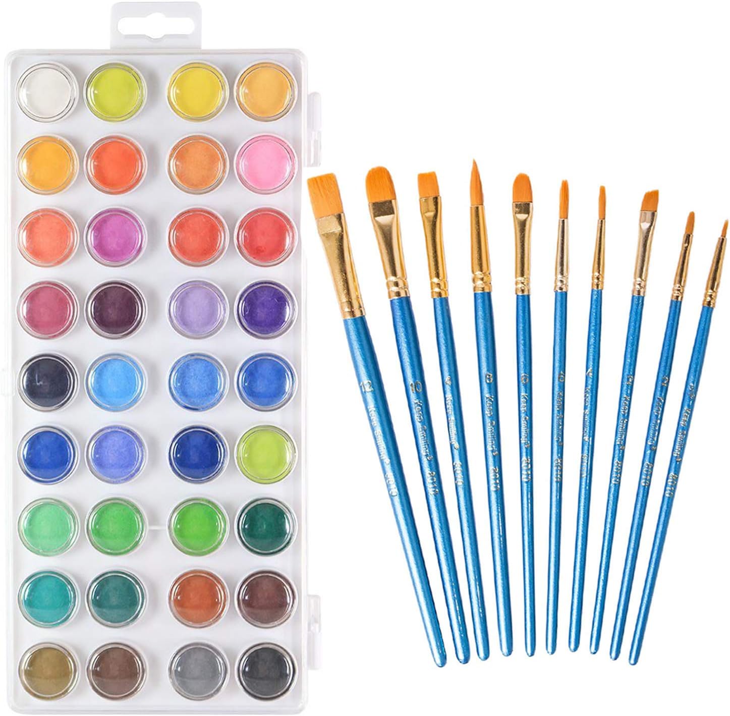 Uooker Watercolor Artist set, 36 Colors, Includes a Variety of 10 Quality Brushes, to Get Started! Brushes Works Great for Watercolor and Acrylic (Watercolor Pan)