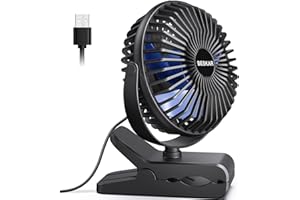 BESKAR USB Clip on Fan, Portable Small Fan with Cord Powered, 3 Speeds Strong Airflow, with Sturdy Clamp, Quiet Personal Desk